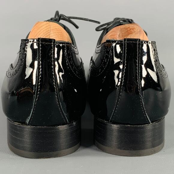 MANOLO BLAHNIK Size 10.5 Black Perforated Patent Leather Cap Toe Shoes - Picture 3 of 8